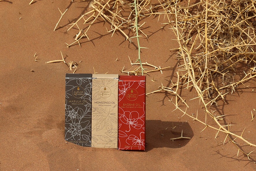 Marula, Mongongo und Baobab Öl Verpackungen von Aurum Africa